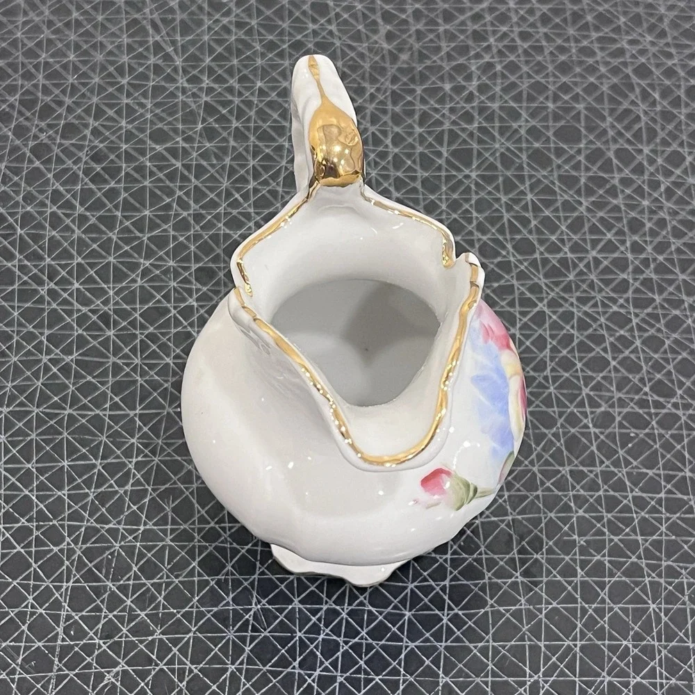 Vintage Decorative Lefton China Mini Pitcher Gold Rimmed Roses Design